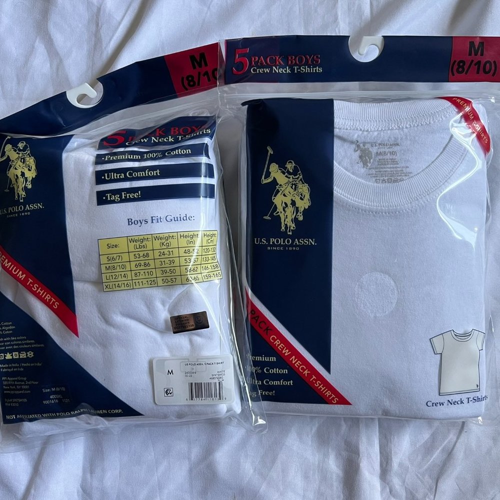 U.S. Polo Assn. Boys T-Shirt, 5-Pack, 2 Nos. Total 10. Sizes M,L,XL